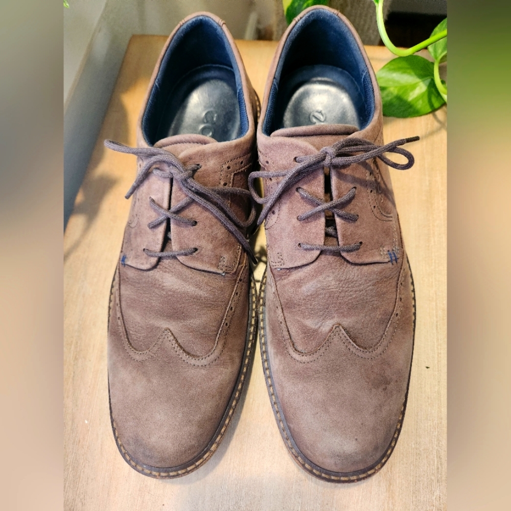 ECCO Men's Wingtip Oxford Suede Leather Brown Shoes Size EU 42 US 10